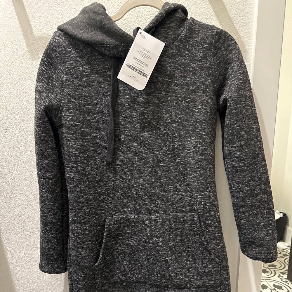 Brand new Fableta Hooded dress, xs never worn with tags. Marled blackgrey color